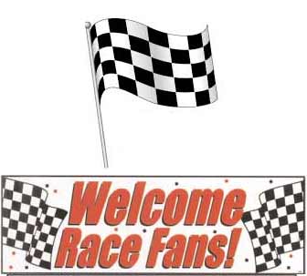 Auto Racing Checkered Flags on Checkered Black   White Flags  Pennants  Racing Banner  Streamers