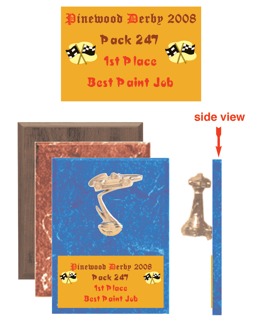 New Plaque with 3D Pinewood Derby Figure #75BL