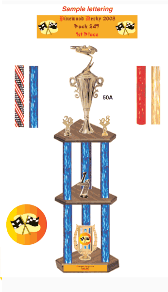 Three Level Wood Base Trophy With Top Cup #50A